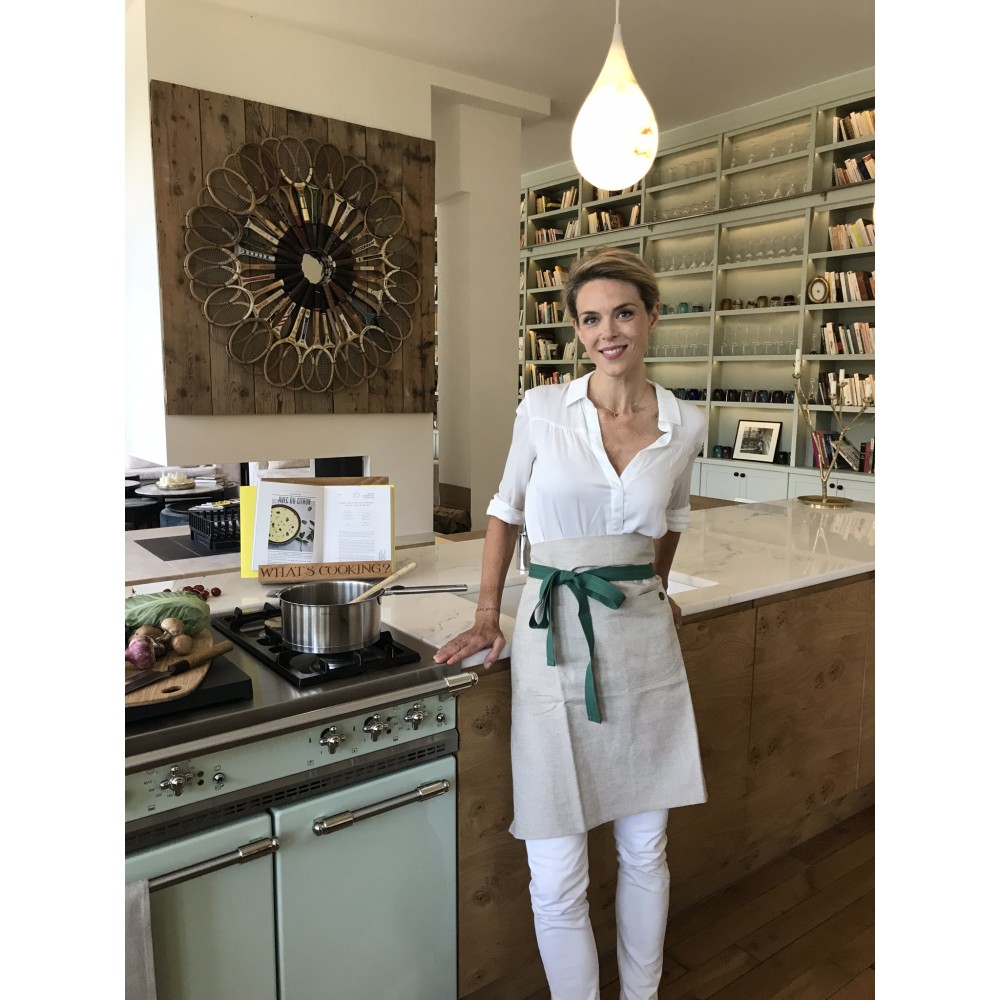 Tablier de cuisine Femme lin beige liens rouge vermillon | Julie Andrieu