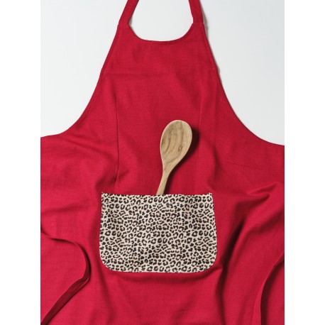 TABLIER FEMME ROUGE LEOPARD